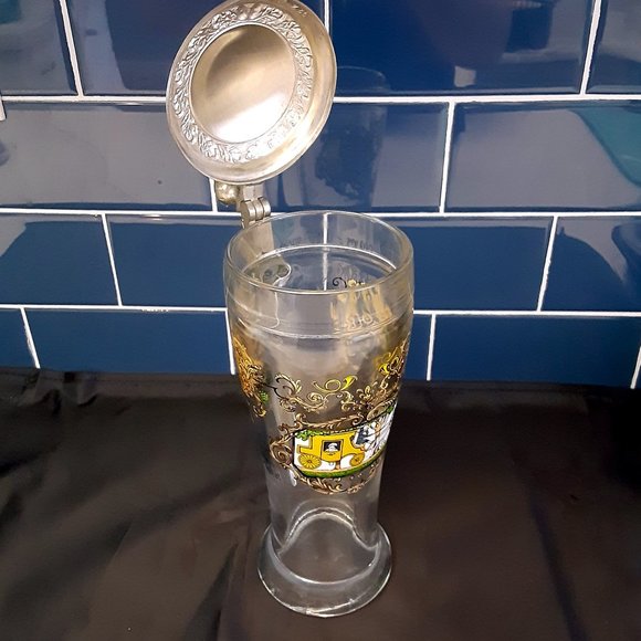 Dining Vintage German Glass Beer Stein With Pewter Lid Horse Carriage